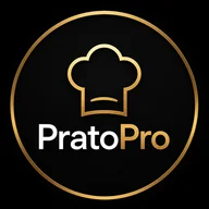 Logo PratoPro: chapéu de chef dourado num círculo preto